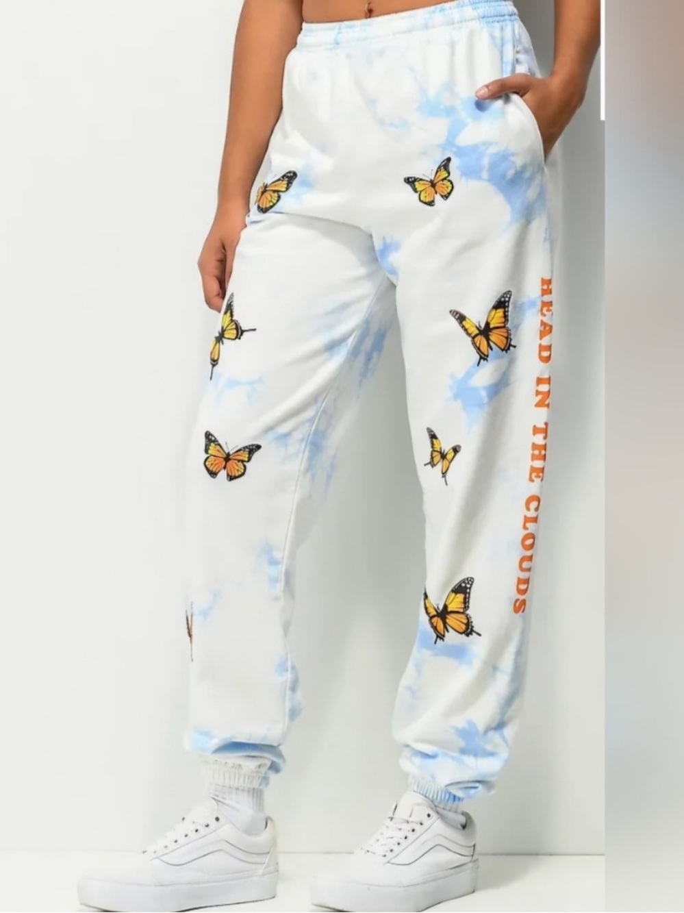 BSR-Samii Ryan Butterfly graphic Tie-Dye Joggers - White & Blue